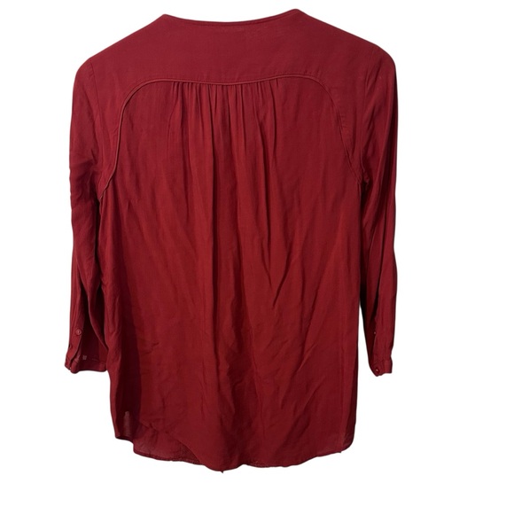 Maeve Anthropologie Rust Lace Trim Blouse Size 4 Boho Button Front Rayon Top - Picture 5 of 5